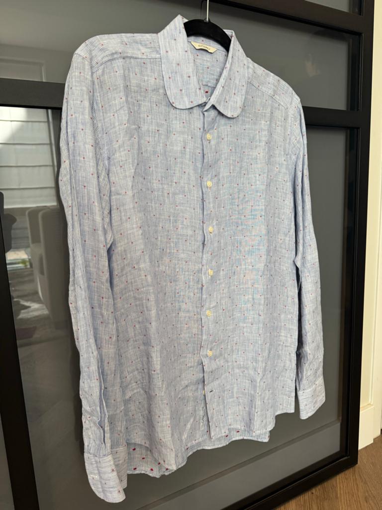 Suitsupply linnen overhemd, Kleding | Heren, Overhemden, Ophalen of Verzenden, Gedragen, Blauw, Halswijdte 39/40 (M)