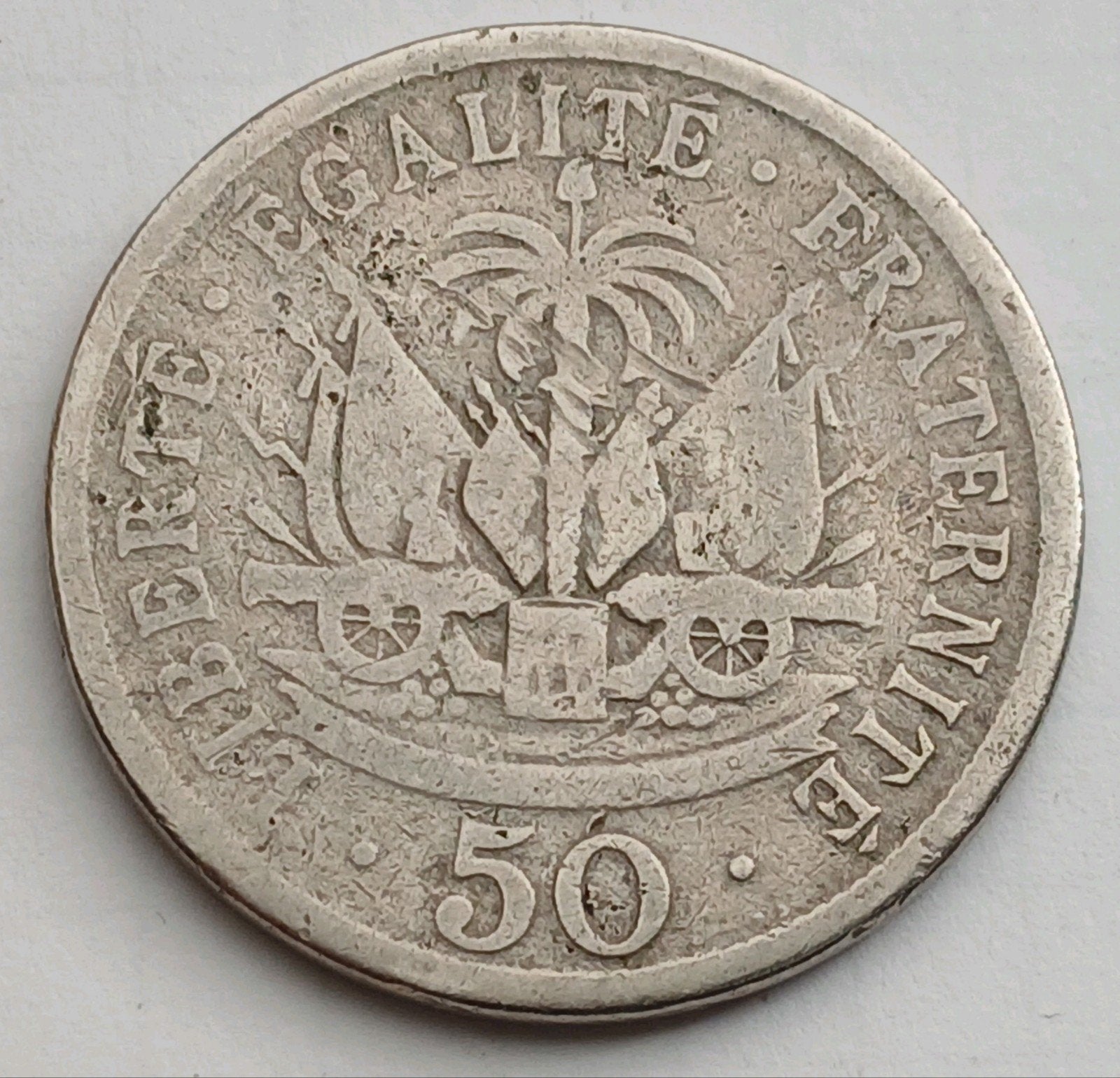50 Centimes 1908 Haiti Oude Antieke Munt Amerika Frankrijk, Ophalen of Verzenden, Midden-Amerika