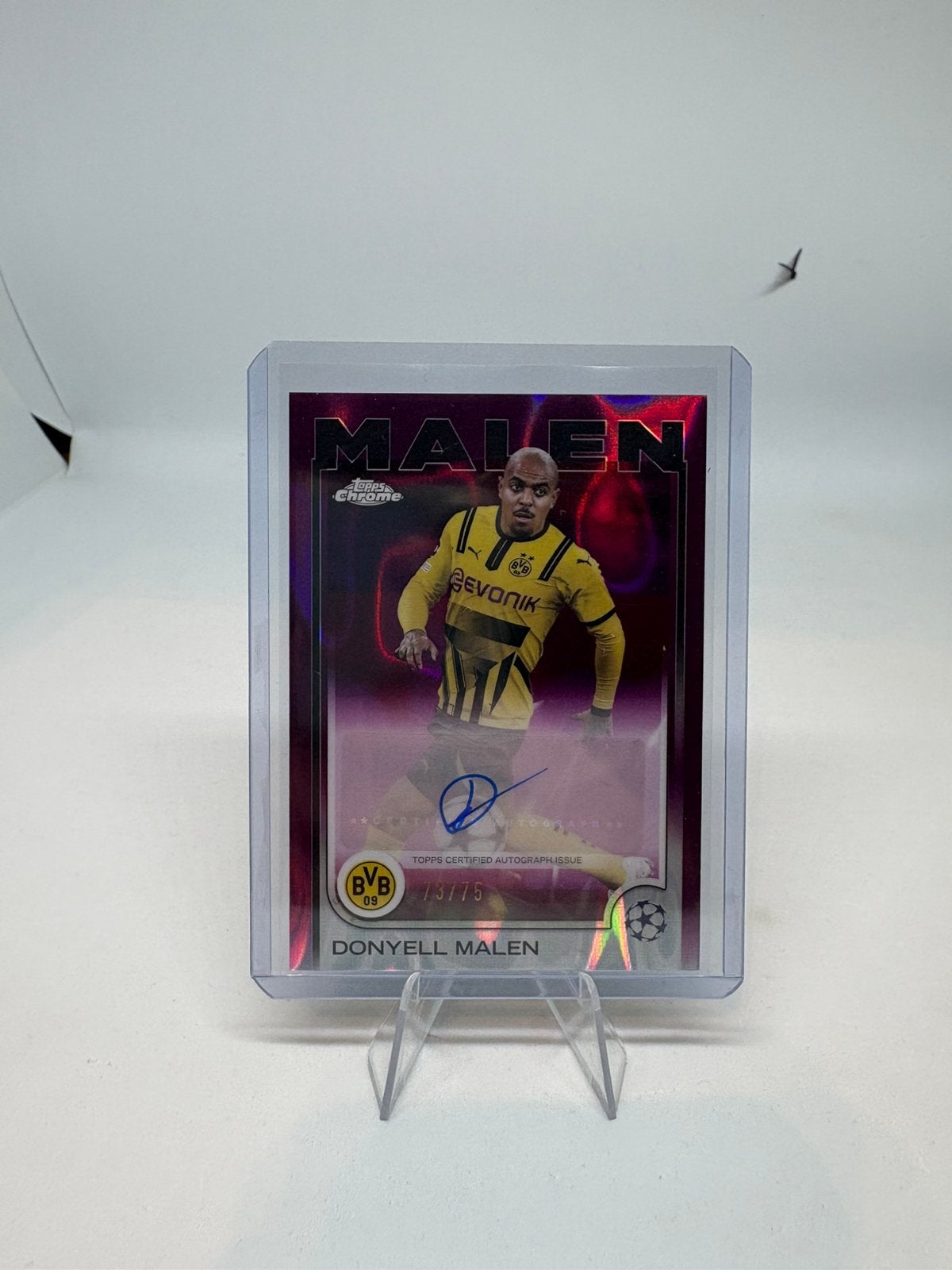 Topps Chrome UCC 2024-25 Donyell Malen Dortmund Auto /75, Ophalen of Verzenden, Zo goed als nieuw, Plaatje