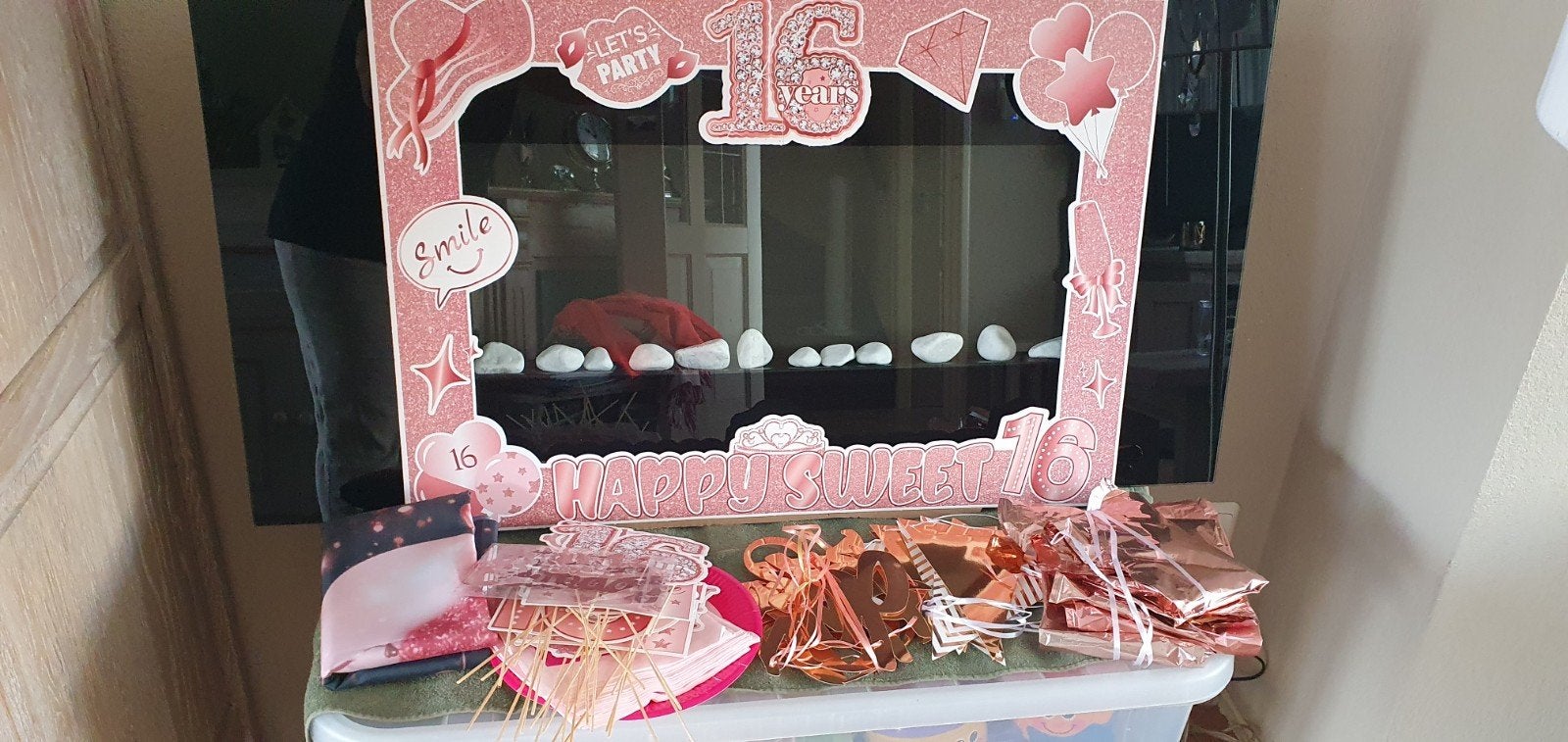 Groot Sweet Sixteen Decoratiepakket - Roze Goud, Ophalen of Verzenden, Zo goed als nieuw, Versiering, Verjaardag