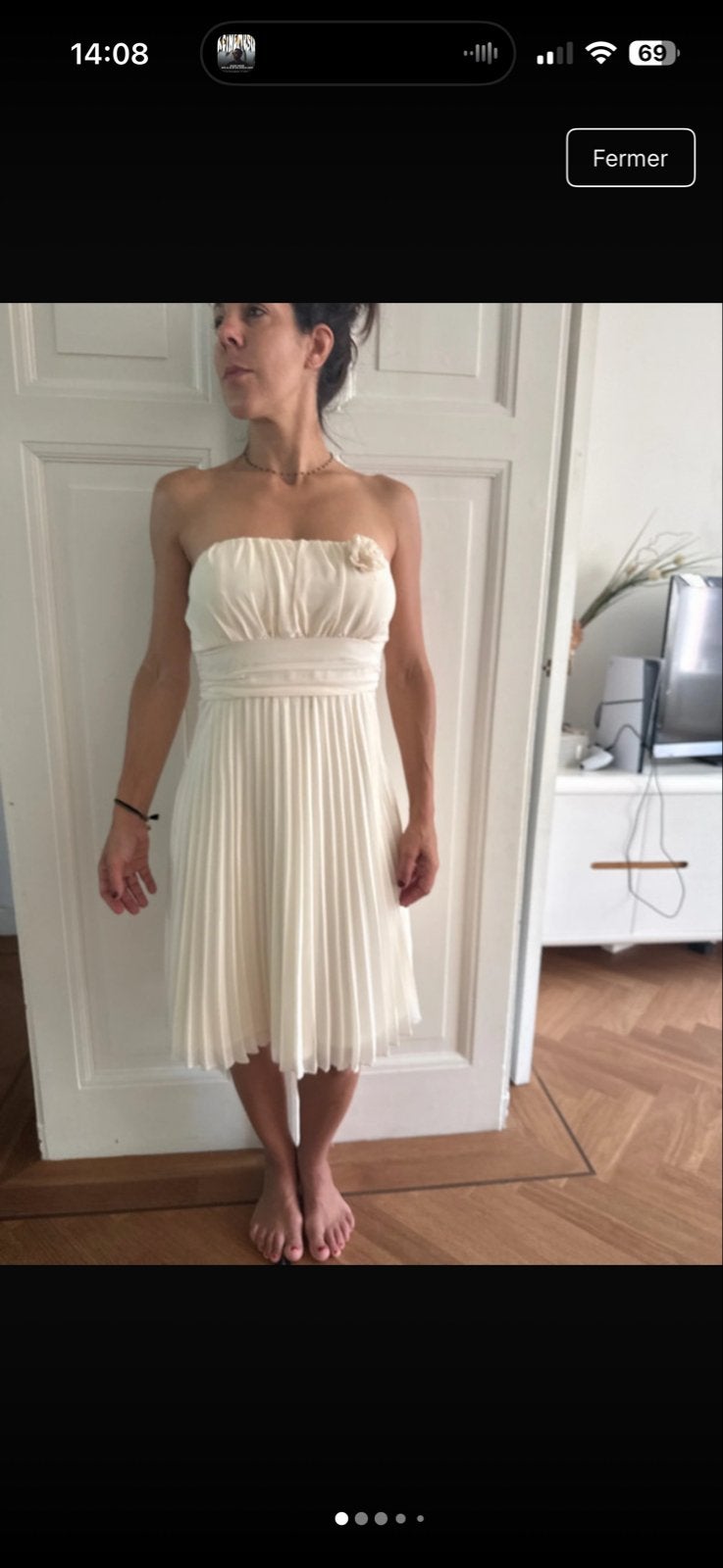 Crèmekleurige cocktailjurk of avondjurk, maat L, Ophalen of Verzenden, Zo goed als nieuw, Maat 42/44 (L), Beige