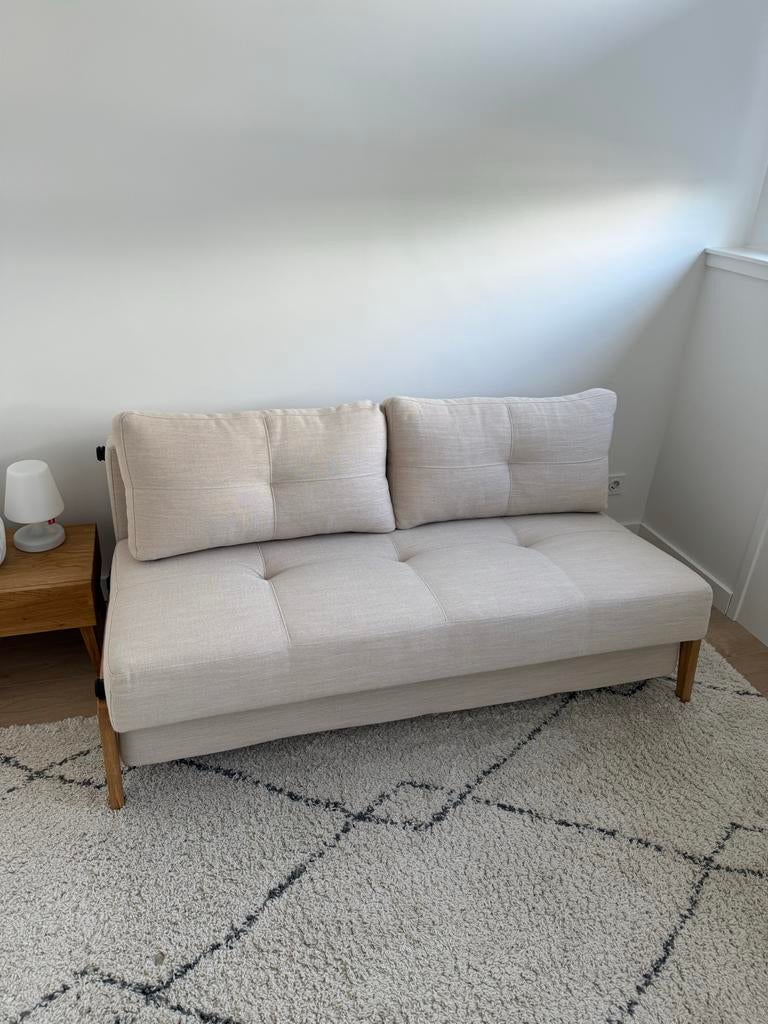 INNOVATION LIVING CUBED 140 WOOD Slaapbank + nachtkastje, Ophalen, Beige, Tweepersoons, 140 cm