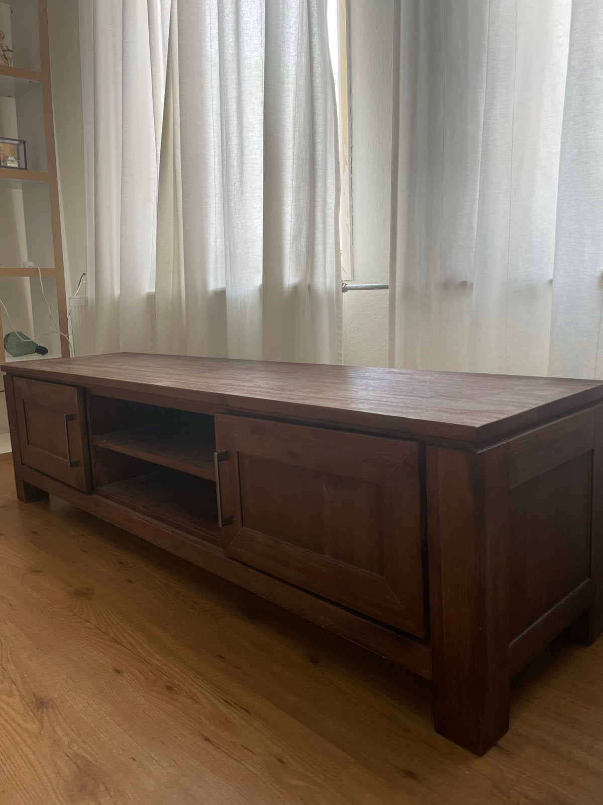 Vintage houten tv-meubel met opbergruimte, Ophalen, Gebruikt, 150 tot 200 cm, Minder dan 100 cm