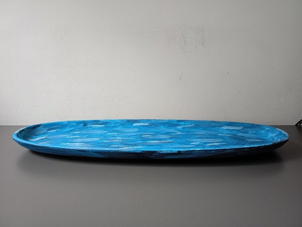 Handbeschilderde decoratieve schaal blauw ovaal, Overige materialen, Gebruikt, Handbeschilderd, Schaal
