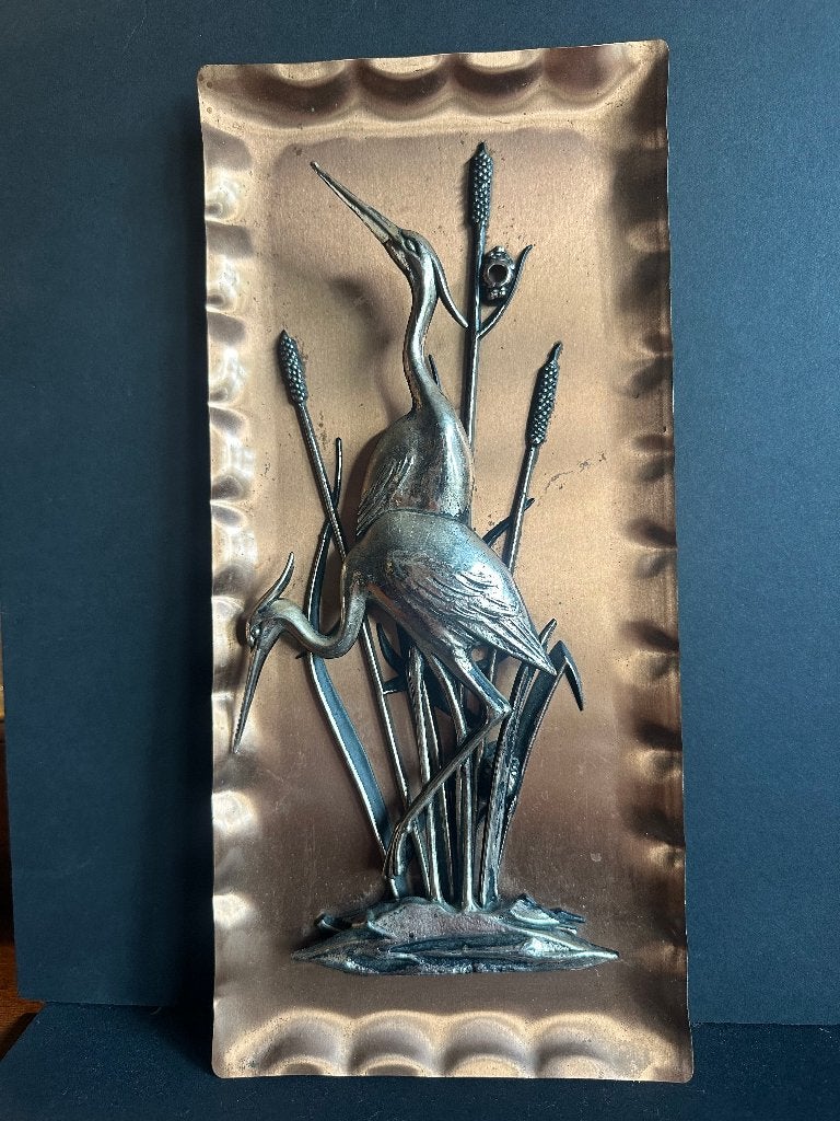 Mid century koperen wanddecoratie met reigers, vintage!, Ophalen of Verzenden