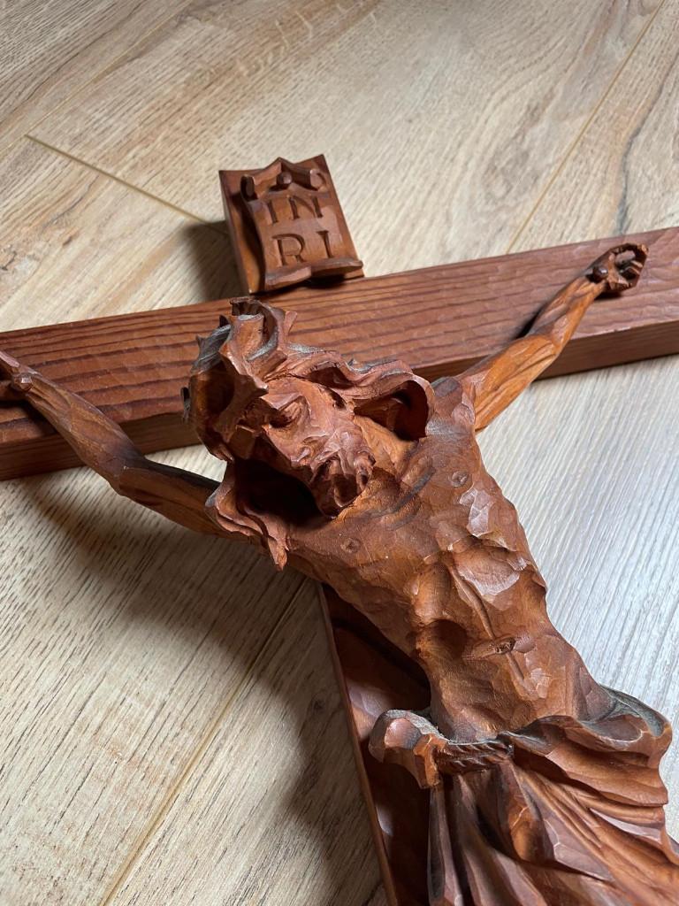 Prachtig Handgesneden Houten Crucifix - 60 cm Vintage/Antiek, Ophalen of Verzenden