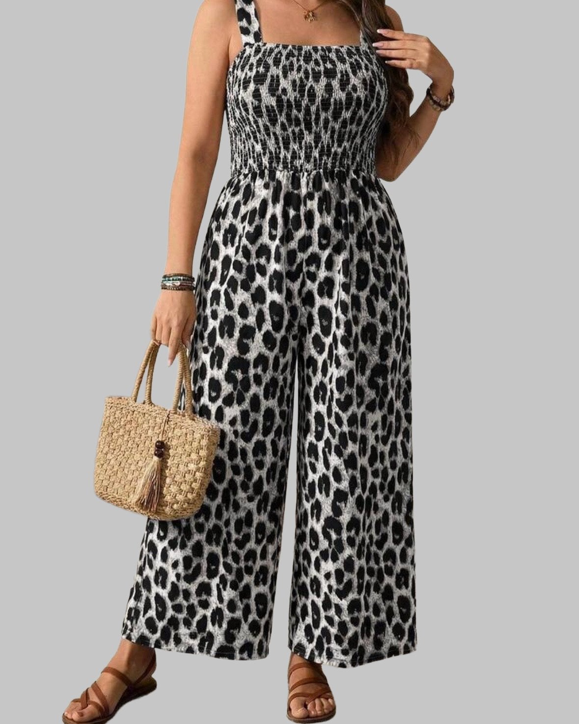 Leopardprint Jumpsuit Grijs (44-52), Kleding | Dames, Verzenden, Nieuw, Grijs, Broek of Spijkerbroek
