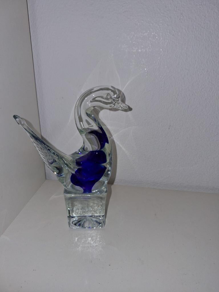Glazen Eend met Blauwe Accent - Decoratief Beeldje, Antiek en Kunst, Verzenden