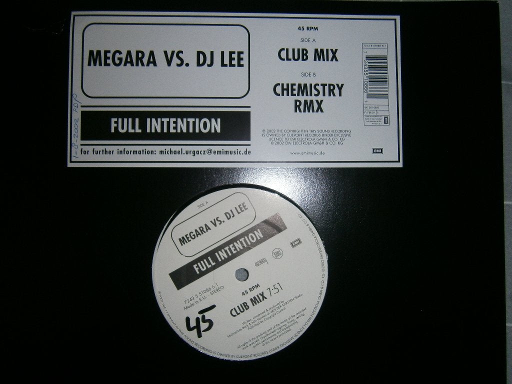 Megara vs. DJ Lee – Full Intention. 2002. Trance Hard Trance, Ophalen, Trance, Inclusief binnenhoes, Zo goed als nieuw