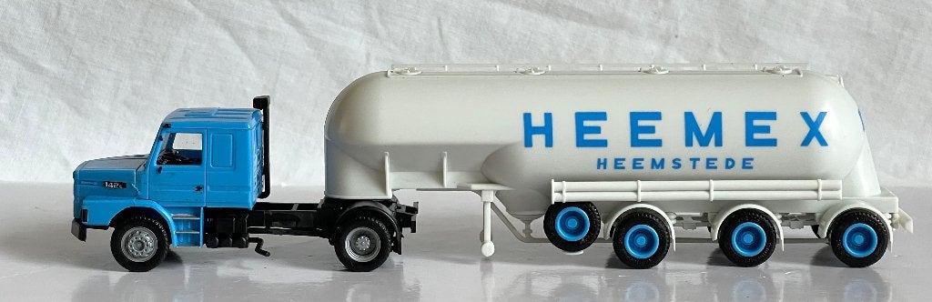 Herp: Scania T142 met silotrailer "Heemex" Heemstede, Ophalen of Verzenden, Gebruikt, Bus of Vrachtwagen