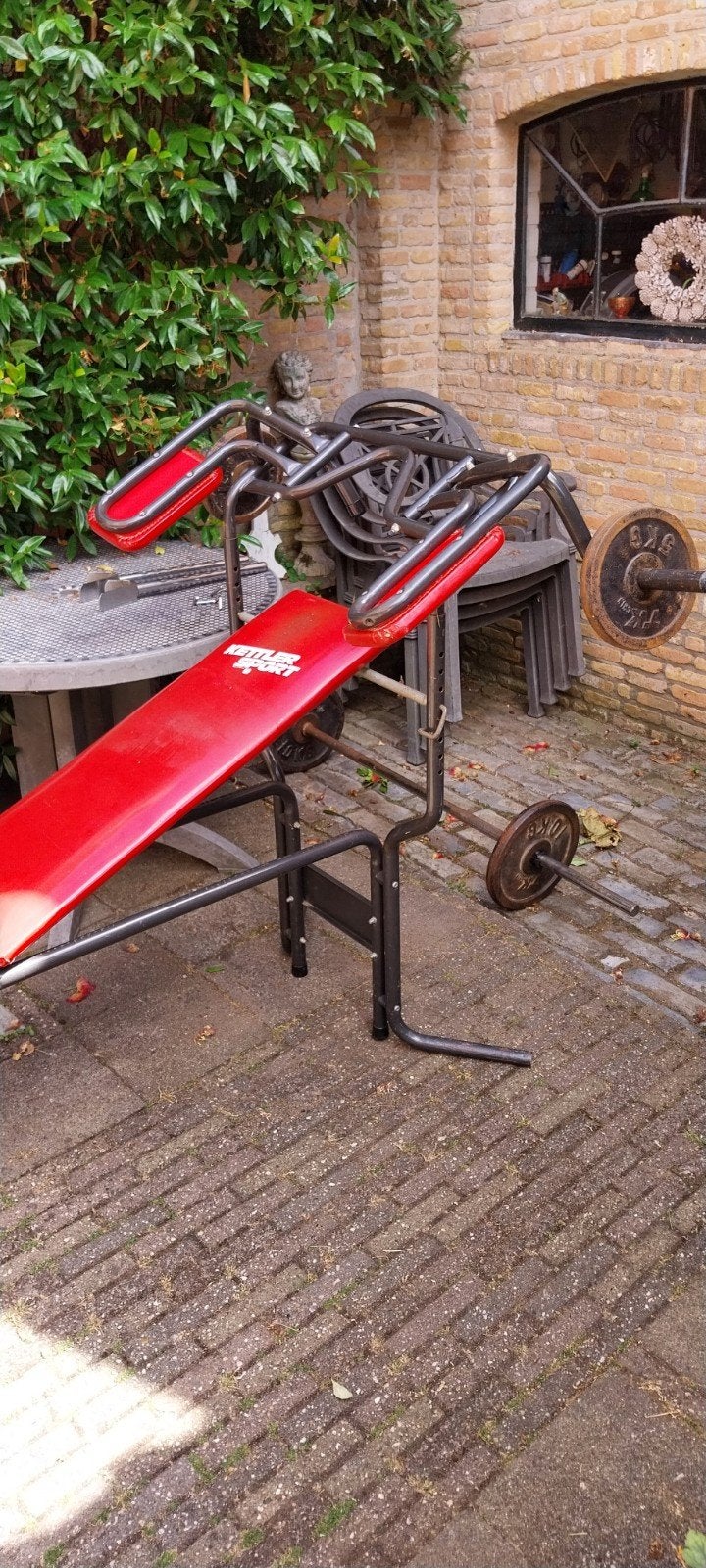Kettler Sport Fitnessbank met halterstang en gewichten, Ophalen of Verzenden, Gebruikt, Benen, Fitnessbank