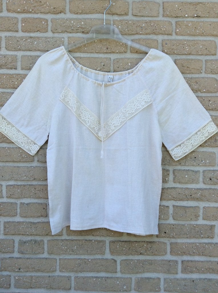 VINTAGE FOLKLORE BLOUSE gebroken wit 100% katoen met kant 40, Verzenden, Zo goed als nieuw, Maat 38/40 (M), Wit