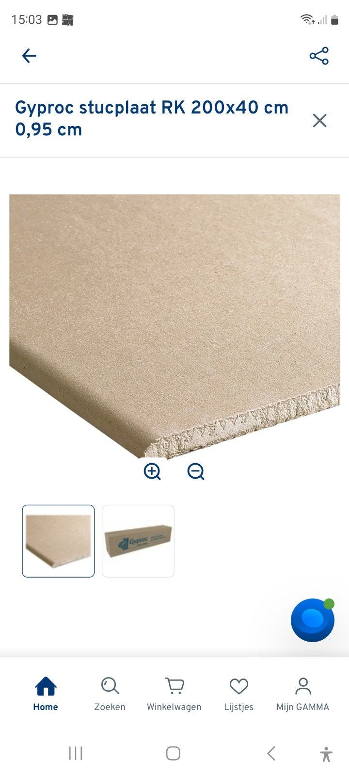 Gyproc Stucplaat RK 200x40 cm 0,95 cm 1 plaat, Ophalen, Nieuw