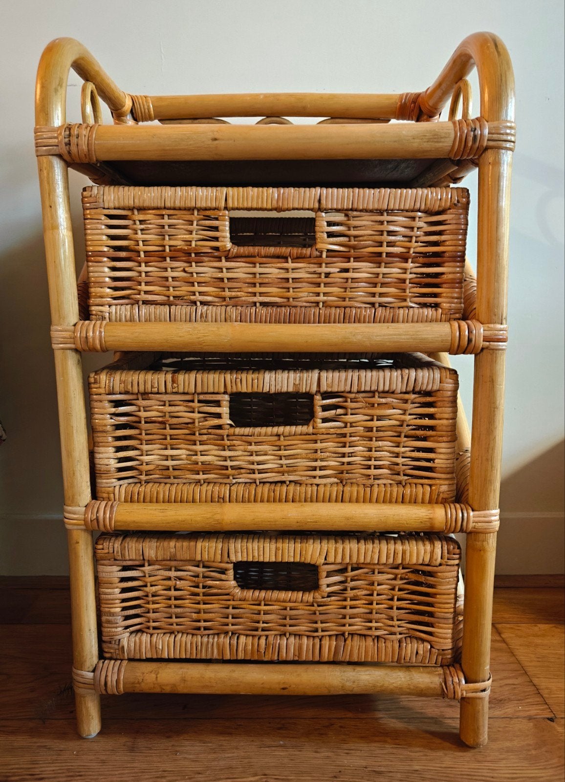 Bamboe kastje met 3 lades, Huis en Inrichting, Ophalen, Overige materialen, Minder dan 50 cm, Gebruikt