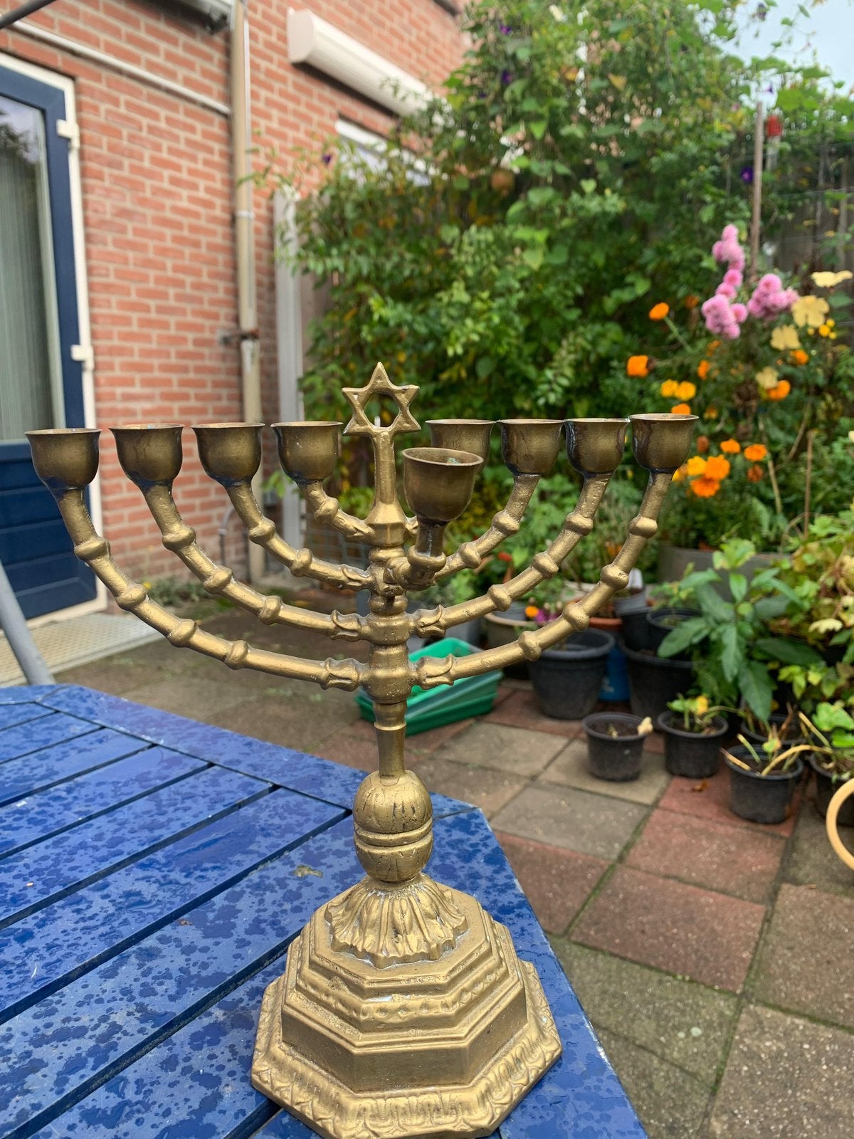 Antieke Messing Menora - Joodse Kandelaar, Ophalen of Verzenden, Koper of Brons