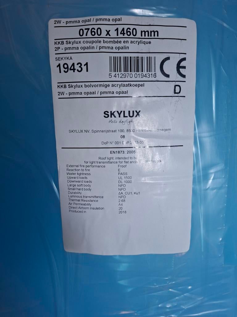 Nieuwe Skylux Koepel 0760 x 1460 mm - Opaal, Ophalen of Verzenden, Nieuw, Dakraam