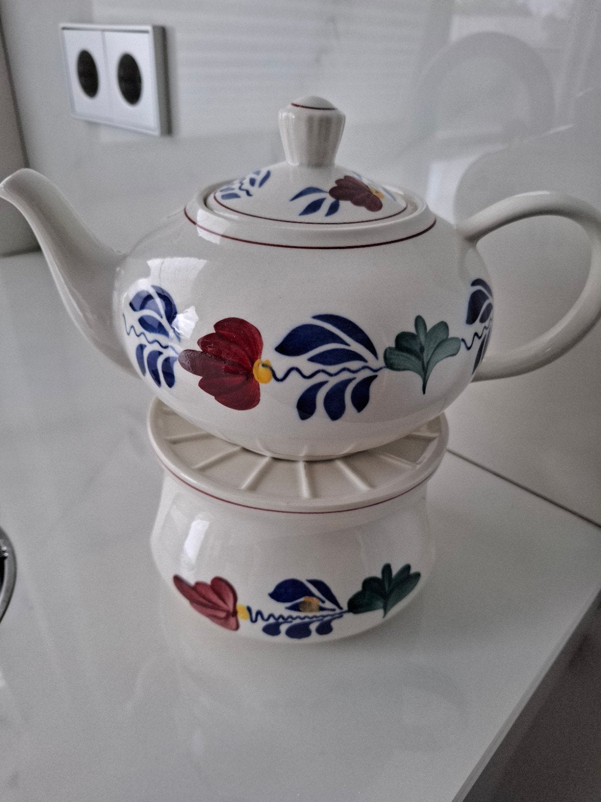 Boch Frères 'Boerenbont' theepot met theelicht, Ophalen of Verzenden