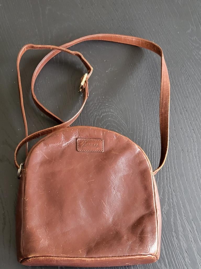 Vintage bruine leren schoudertas, Ophalen of Verzenden, Zo goed als nieuw, Bruin, Schoudertasje