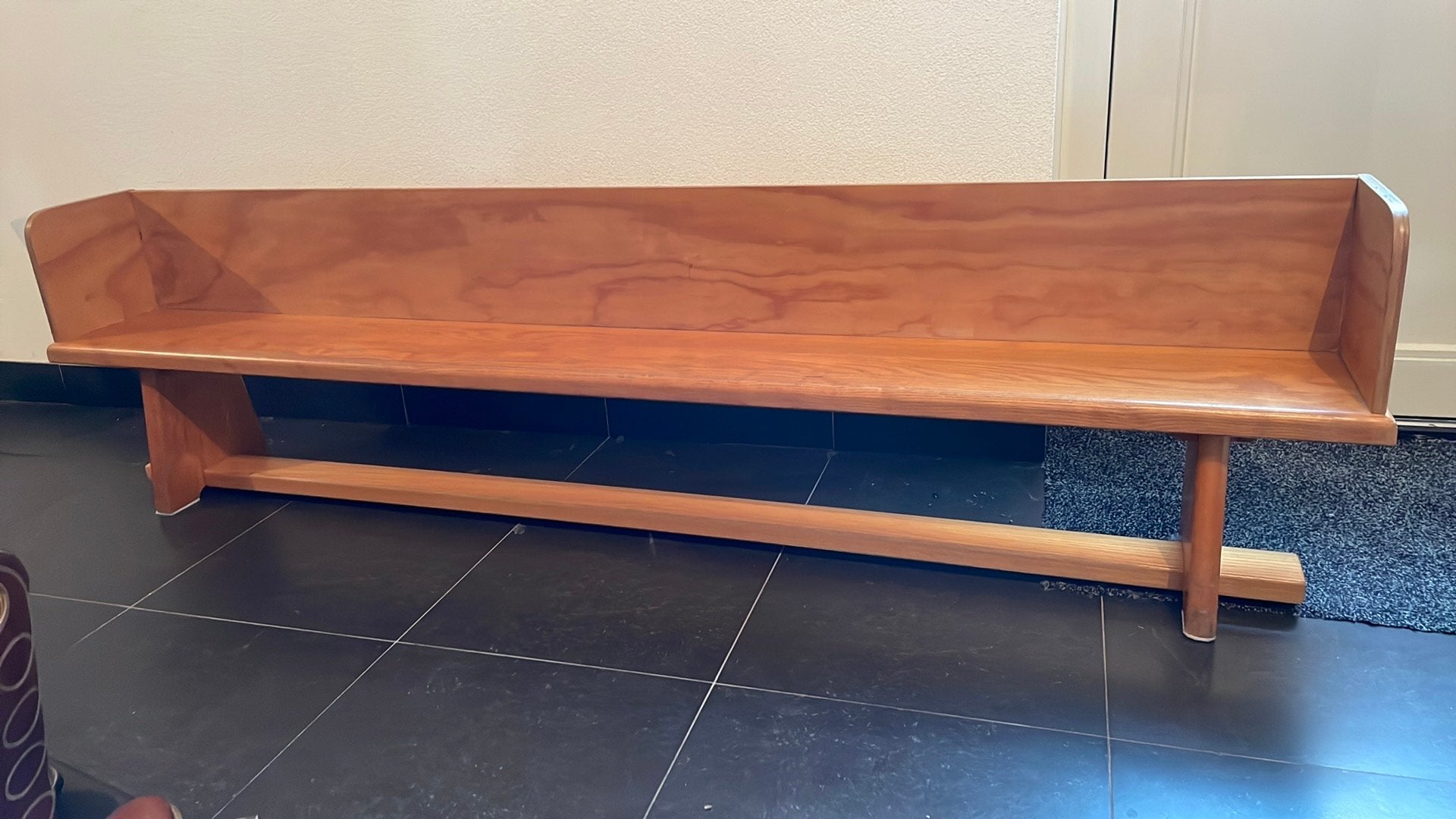 Vintage gymnastiek bankje hout, met rugleuning. 2 meter., Ophalen of Verzenden, Gebruikt, Overige typen
