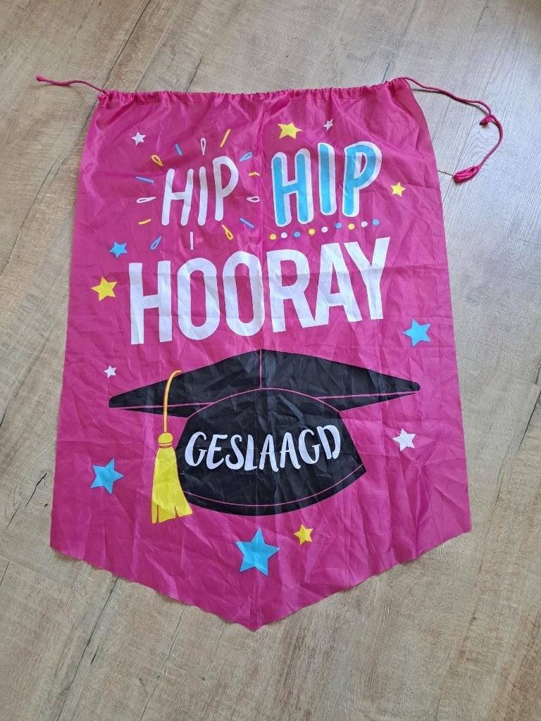 XL Banner Hip Hip Hooray geslaagd! Roze., Diversen, Ophalen of Verzenden, Gebruikt