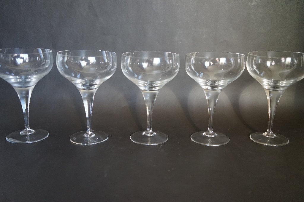 5x Kristal champagne/sorbetglas Rosenthal Lotus Wiinblad, Glas of Glazen, Gebruikt, Overige merken, Ophalen of Verzenden