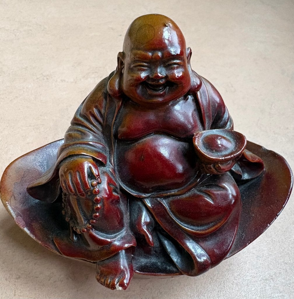 Fraaie lachende Boeddha, Antiek en Kunst, Ophalen of Verzenden, China, Beeld, Bruin