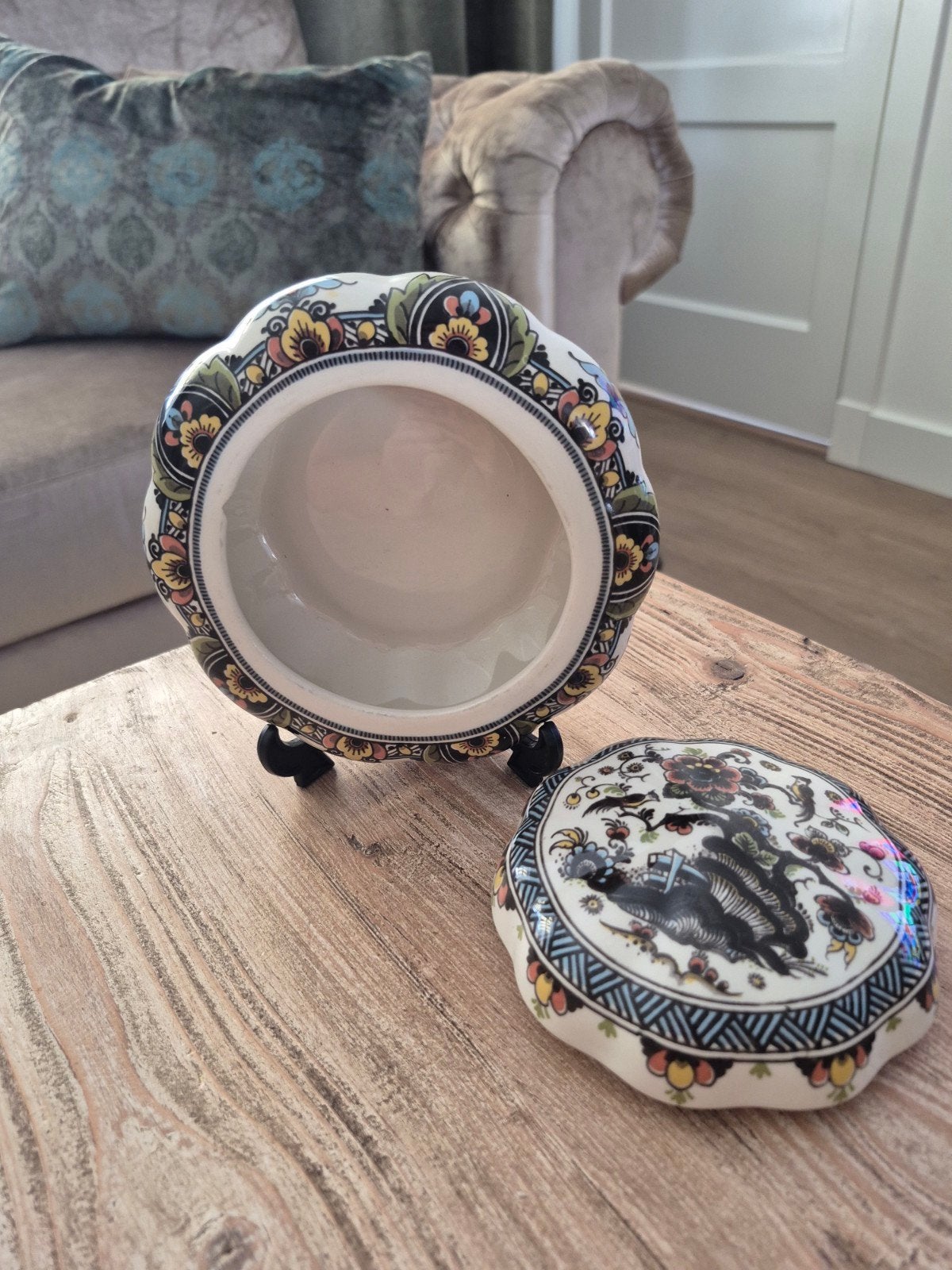 Decoratieve Delfts Blauw Stijl Doos met Bloemen en Vogels, Ophalen of Verzenden