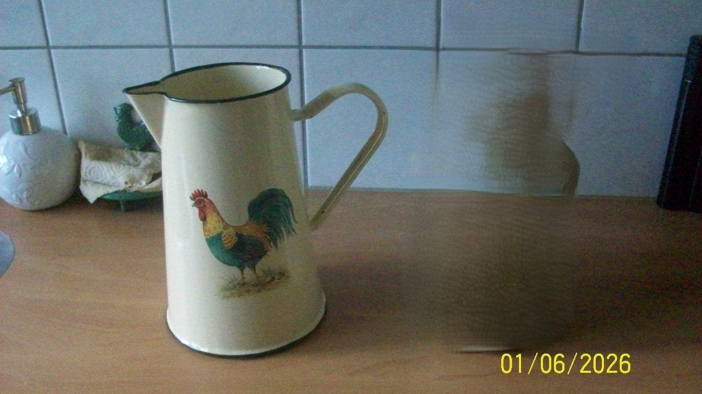 Emaille kan met haan decoratie, Antiek en Kunst, Antiek | Emaille, Ophalen of Verzenden