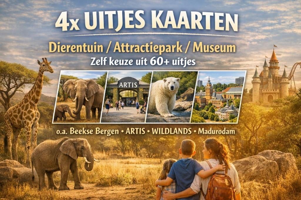 Uitjes kaarten - Dierentuin Attractiepark - Gratis toegang, Drie personen of meer, Ticket of Toegangskaart