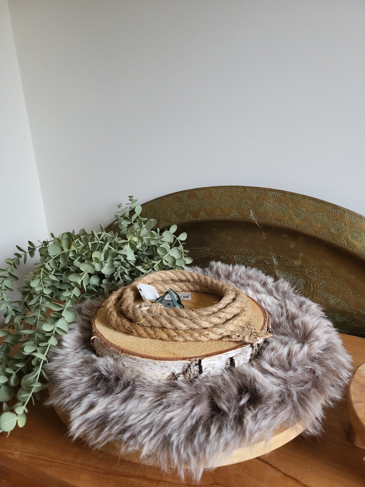 Decoratief plateau met touwverlichting voor kerststukje, Hout, Gebruikt, Ophalen of Verzenden, Landelijk