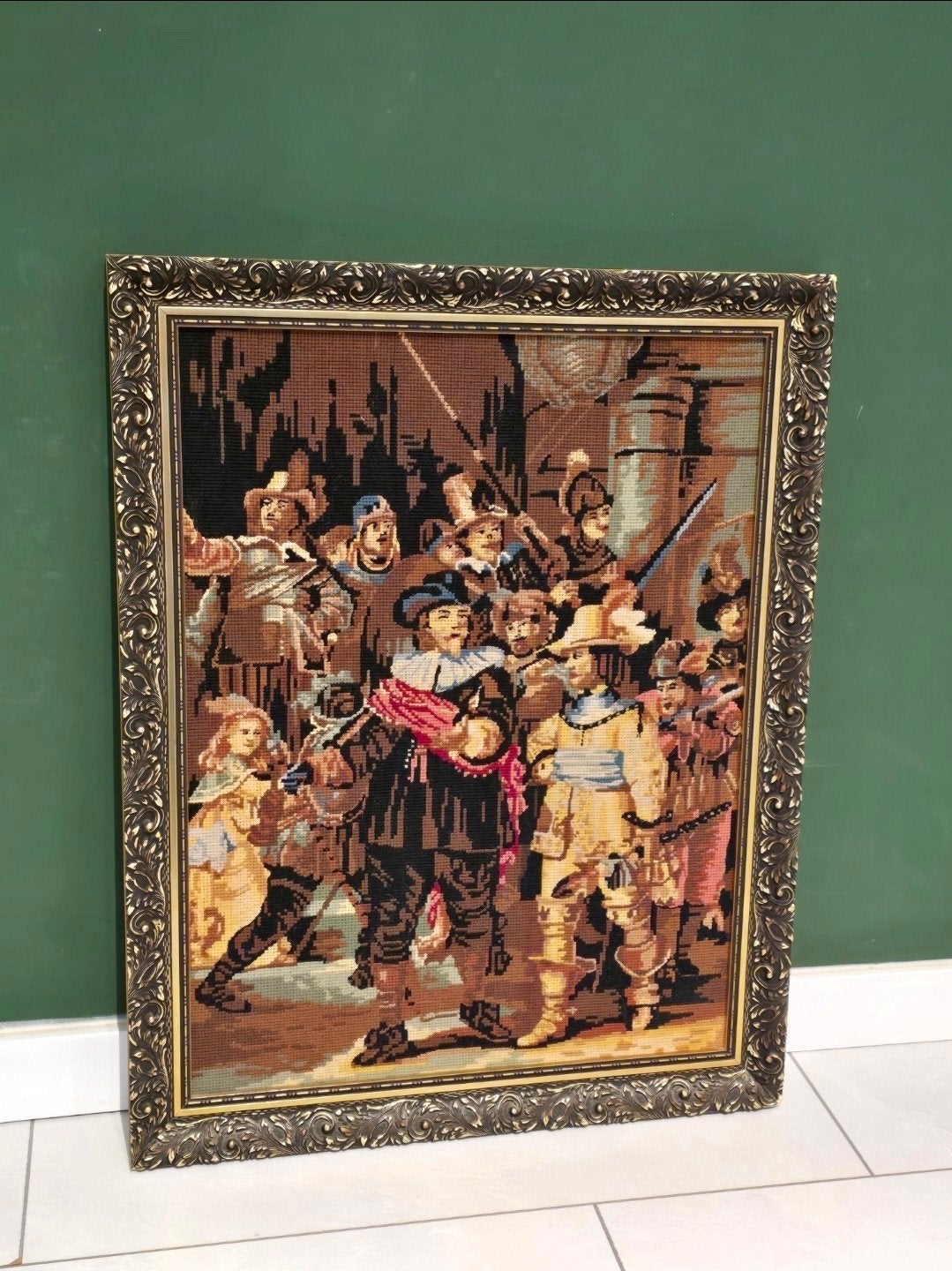 Gobelin Borduurwerk "De Nachtwacht" naar Rembrandt – 68 cm, Ophalen of Verzenden