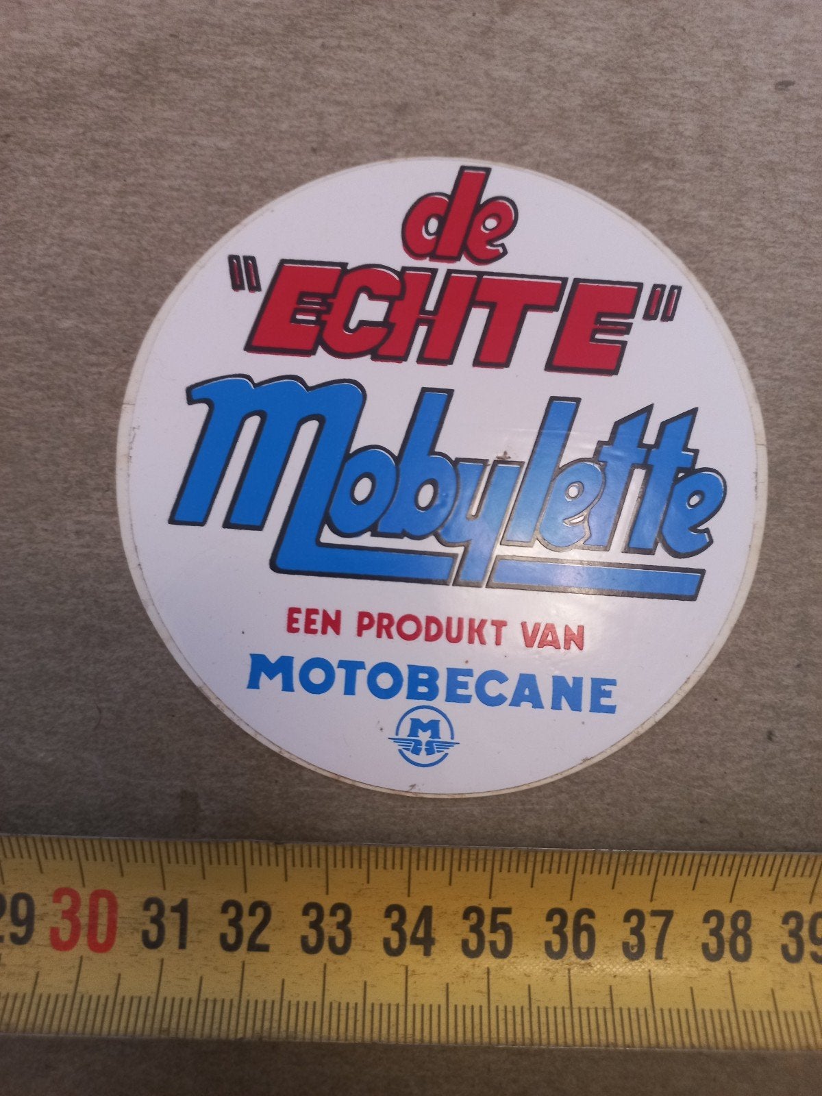 Vintage "De Echte Mobylette" Motobecane sticker, Ophalen of Verzenden, Gebruikt, Overige typen, Overige merken