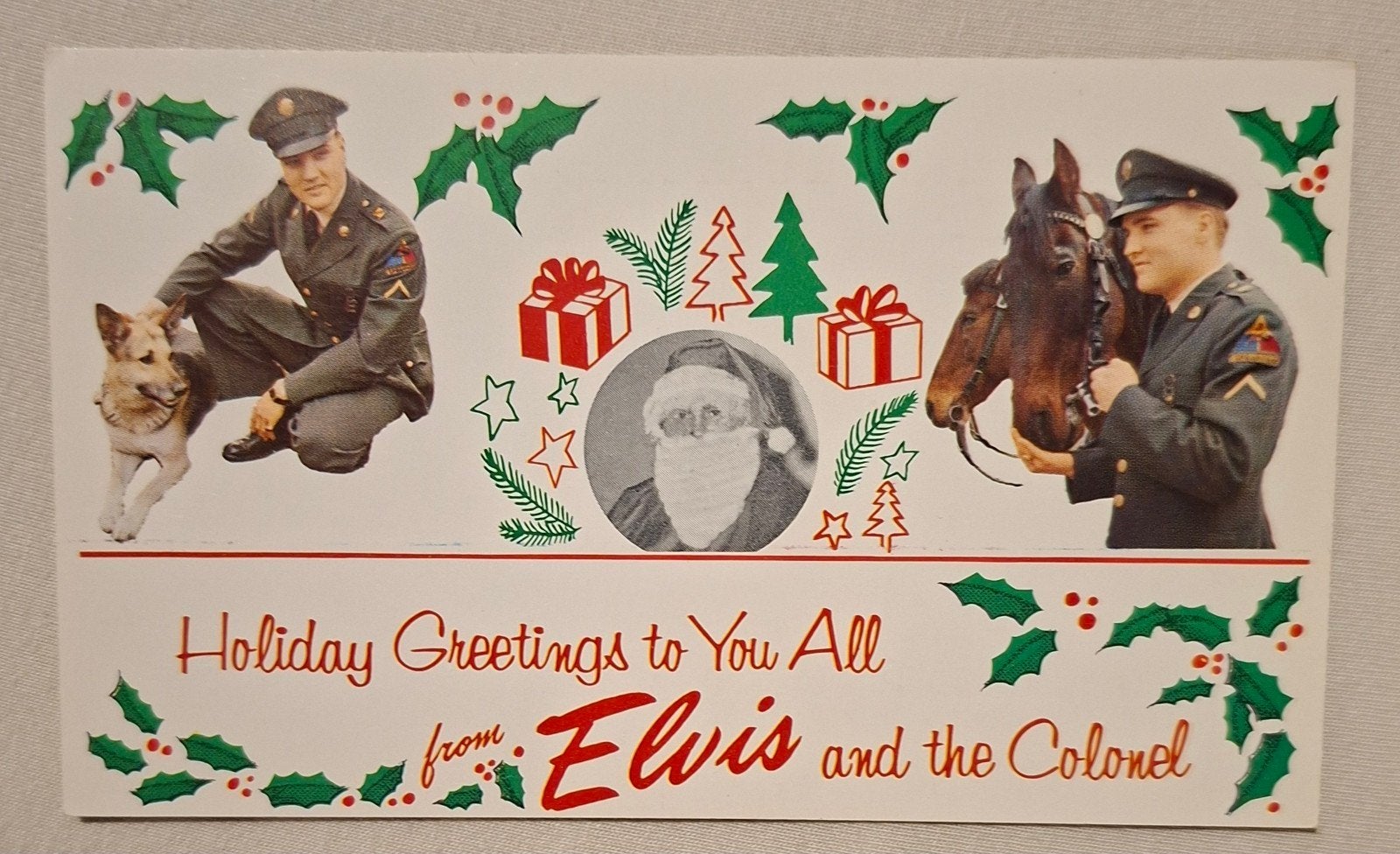 Vintage Elvis Presley Postkaart – Kerstgroet & Telegram 1958, Ophalen of Verzenden, Zo goed als nieuw