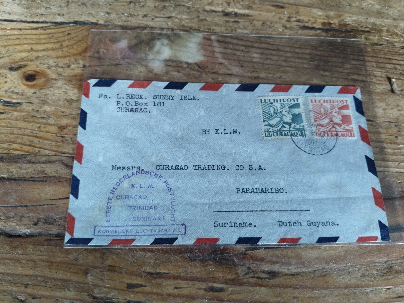Zeldzame KLM Luchtpost Envelop Curaçao-Suriname 1938, Ophalen of Verzenden