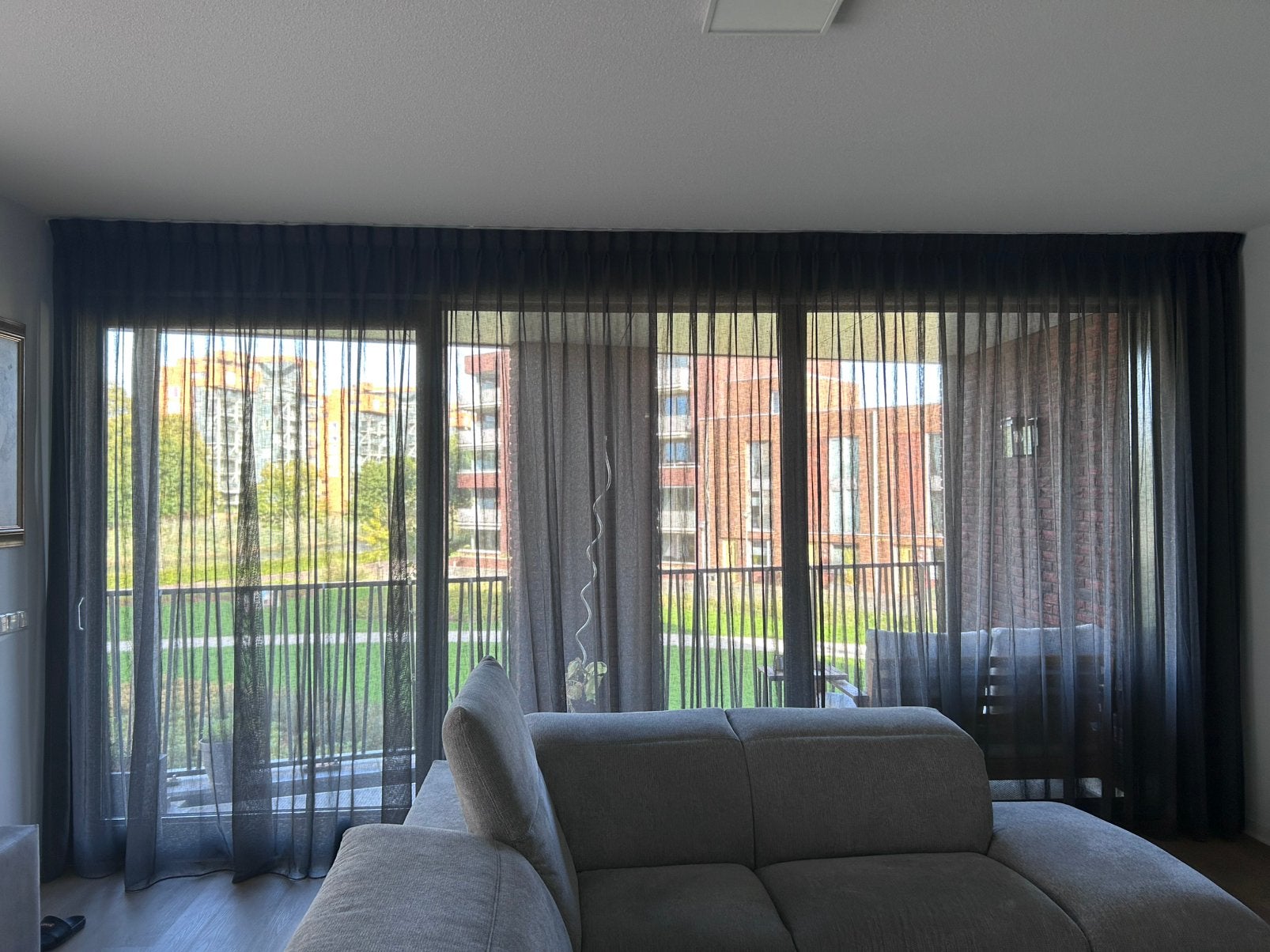 Antraciet inbetween gordijn – 500 cm breed – op maat, 500 cm, Ophalen of Verzenden, Zo goed als nieuw, 258 cm
