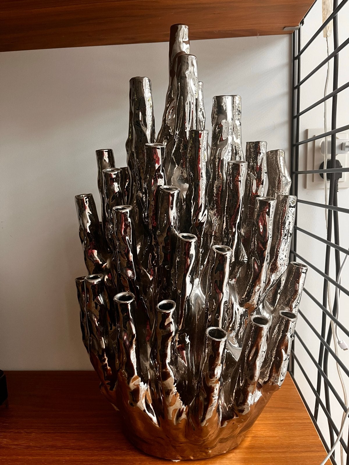 Unieke zilverkleurige keramische vaas - Modern design, Ophalen