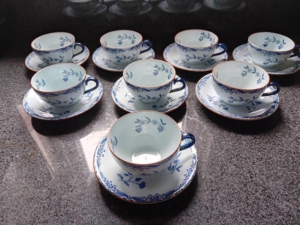 8 koffie kop en schotels Rorstrand Ostindia puntgaaf., Ophalen of Verzenden, Zo goed als nieuw, Overige stijlen, Kop(pen) en/of Schotel(s)