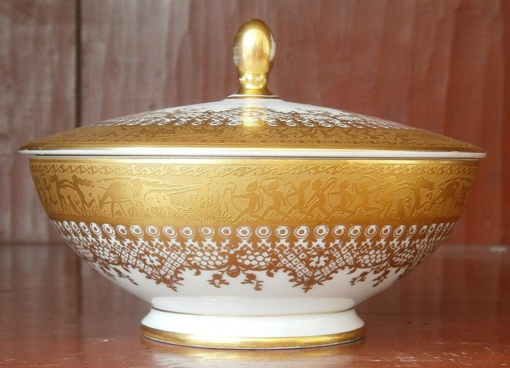 Karlsbader, wit+goud porseleinen bonbonnière+deksel (13,5cm), Antiek en Kunst, Ophalen of Verzenden
