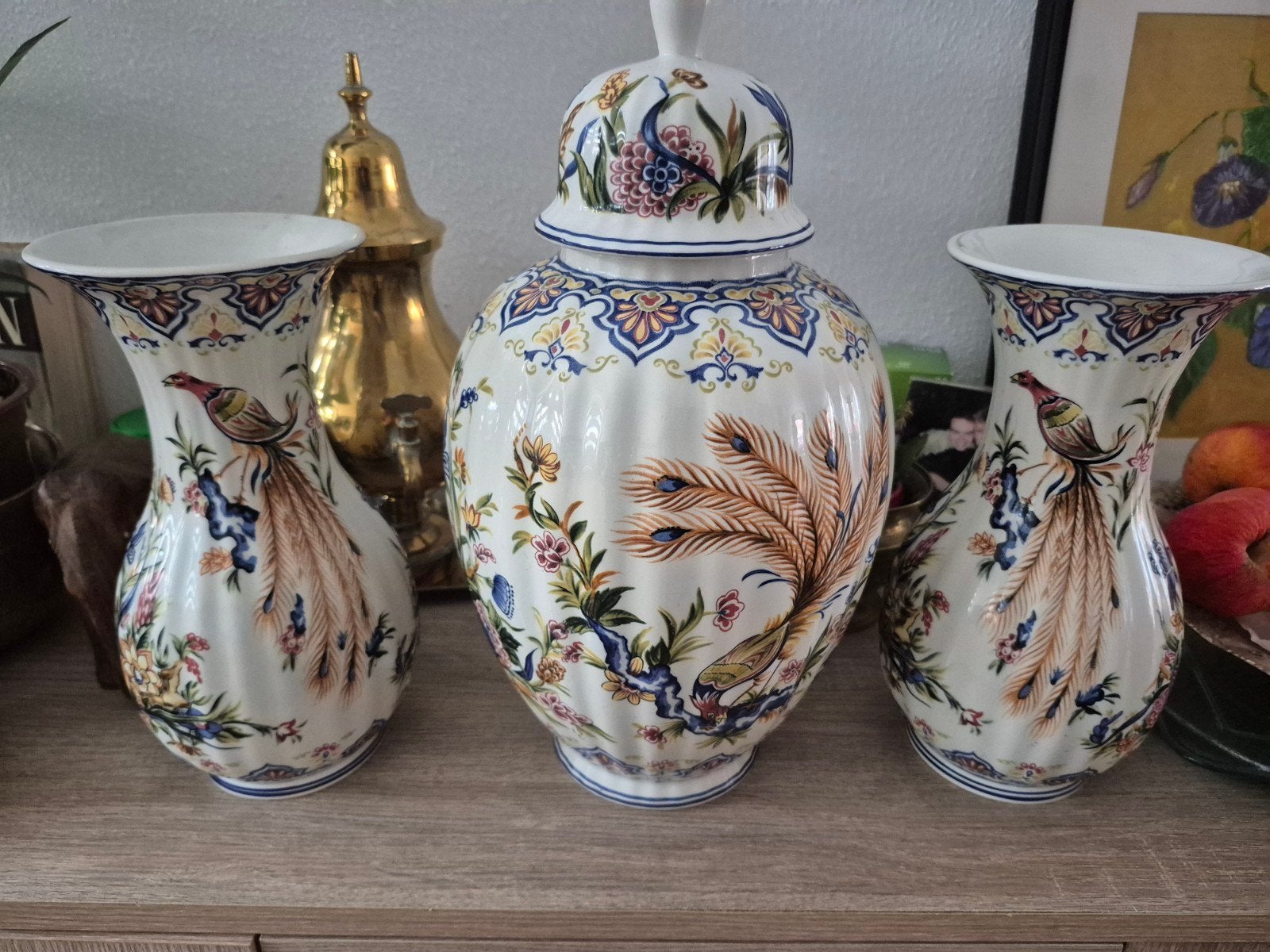 Set van 3 decoratieve vazen met bloemen- en vogelmotief, Ophalen of Verzenden