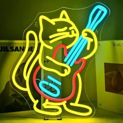 LED lamp neon stijl Kat met Gitaar (38.5x30cm)