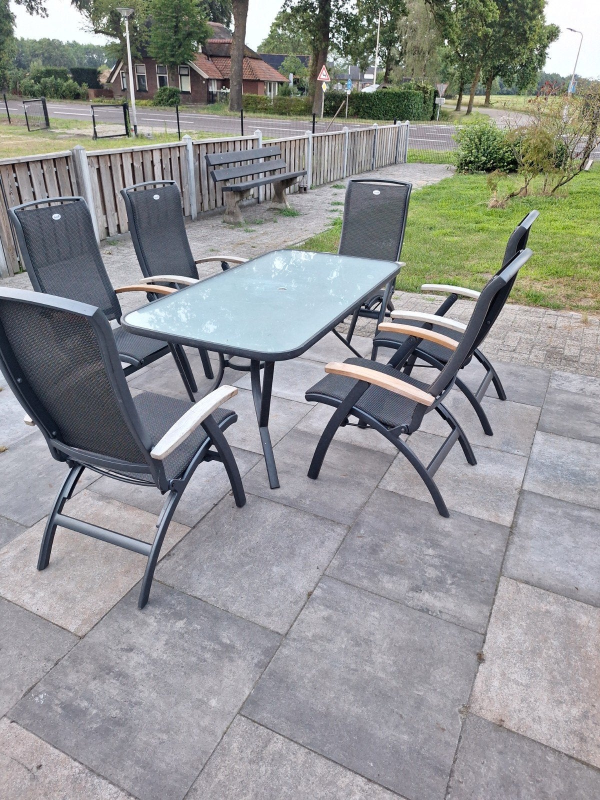 Mooie nette 6 hartmanstoelen met kussens en tafel, Ophalen, ., 6 zitplaatsen, Aluminium