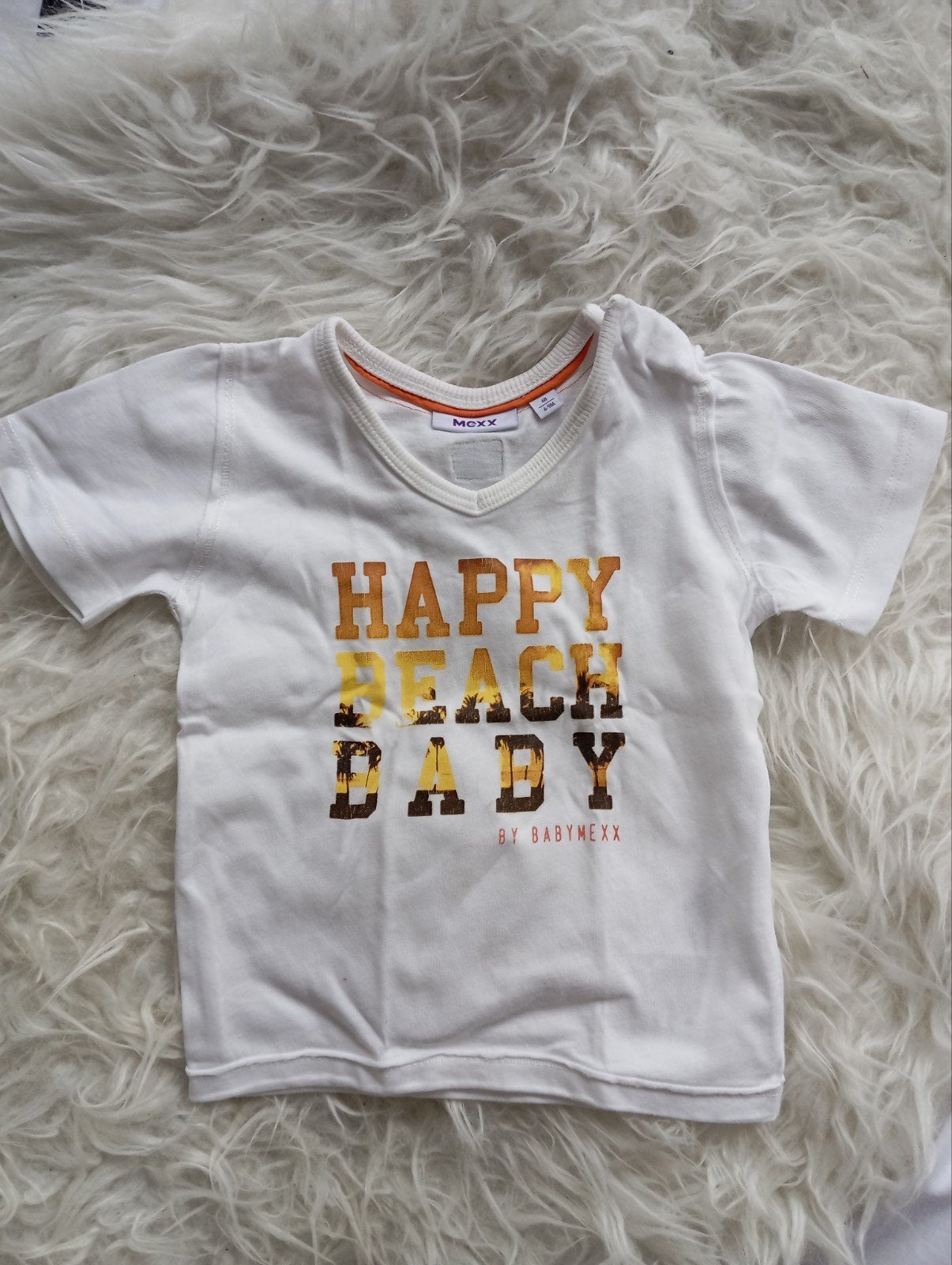 Mexx T-shirt wit 'Happy Beach Baby' - Maat 68, Mexx, Gebruikt, Ophalen of Verzenden, Jongetje