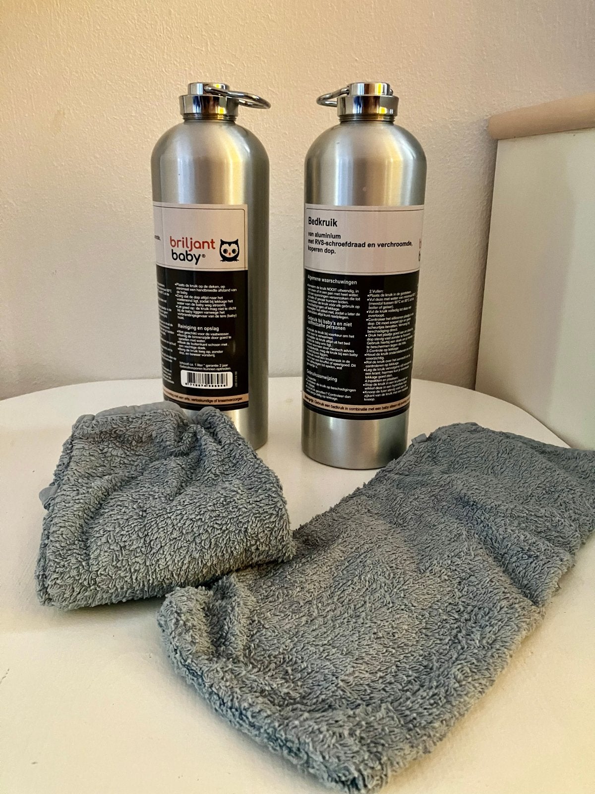 Briljant Baby aluminium bedkruik met blauwe hoezen, Ophalen, Nieuw