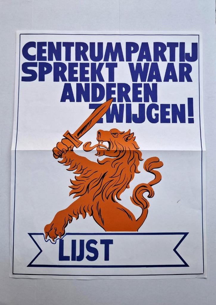 Originele verkiezingsposter Centrumpartij, Ophalen of Verzenden, 20e eeuw of later, Gelezen