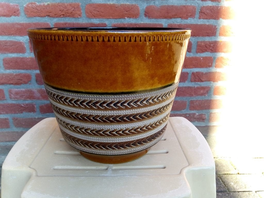 Grote Geglazuurde Bloempot, Tuin en Terras, Rond, Binnen, Zo goed als nieuw, Minder dan 40 cm