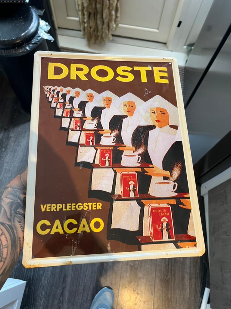 Droste reclamebord metaal 40/30cm, Ophalen of Verzenden, Zo goed als nieuw, Reclamebord
