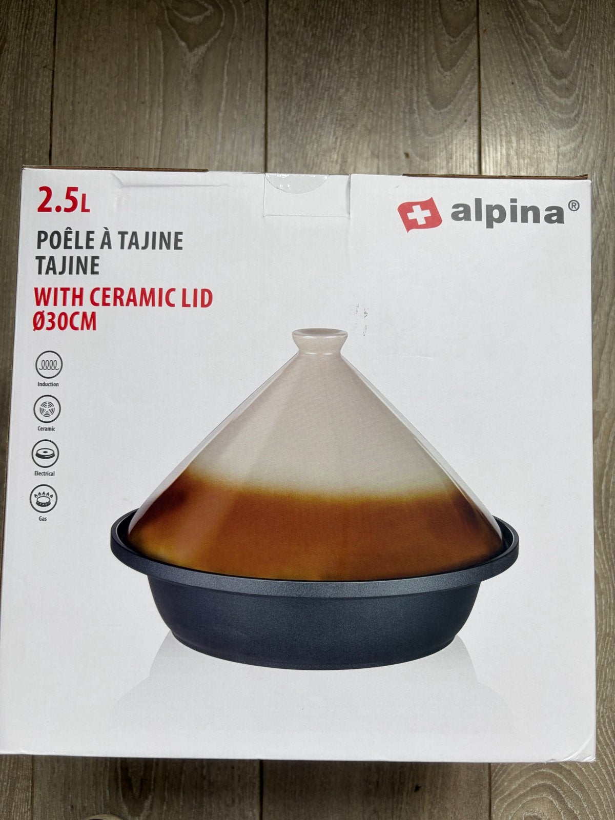 Nieuwe Alpina Tajine Pan 2.5L met Keramisch Deksel Ø30cm, Ophalen, Met deksel, Tajine, Nieuw