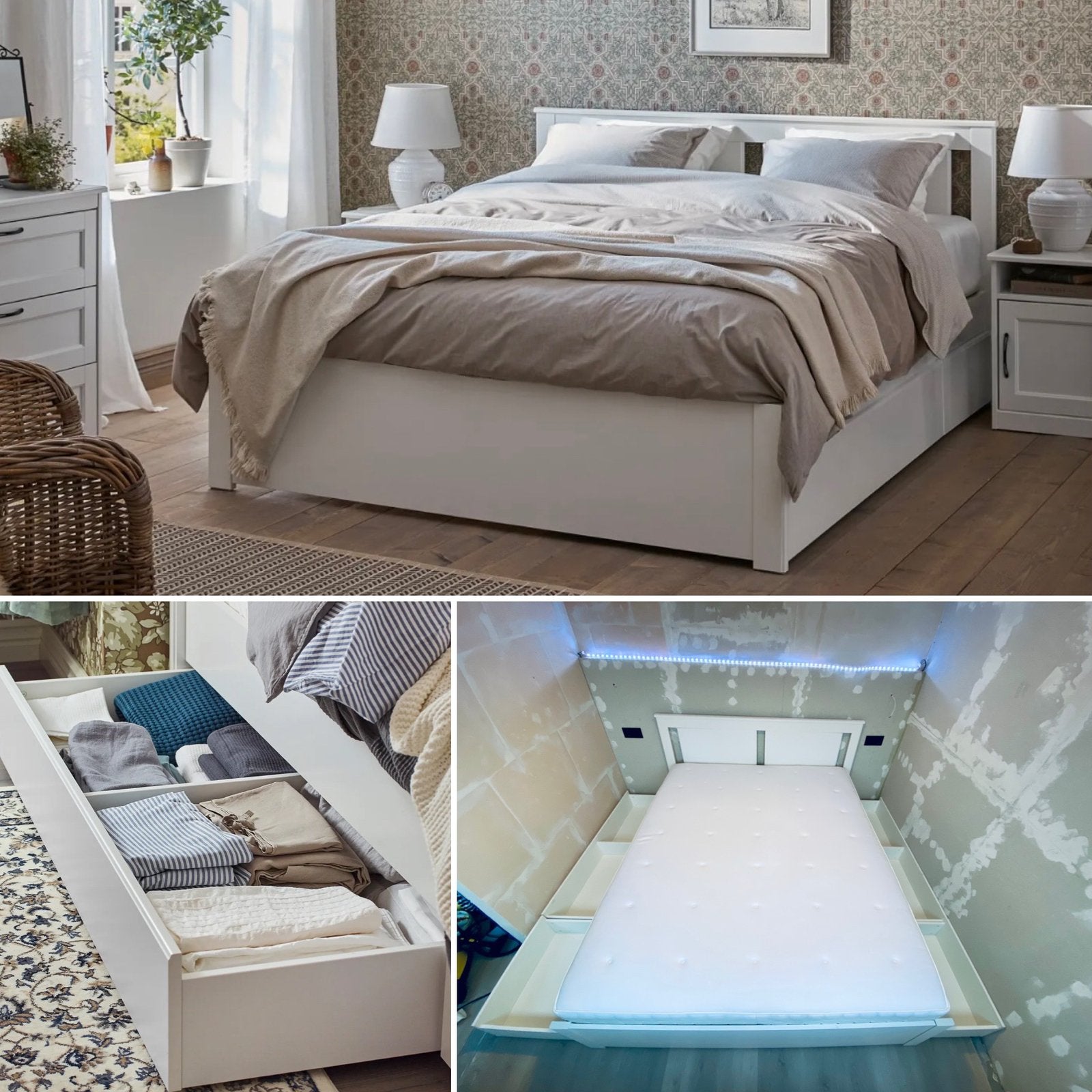 IKEA SONGESAND Bed Set (160x200) + Storage & Mattress, Ophalen, Gebruikt, Tweepersoons, 160 cm