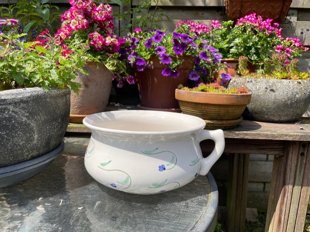 Vintage aardewerken pot po piespot met blauwe bloemetjes, Ophalen of Verzenden
