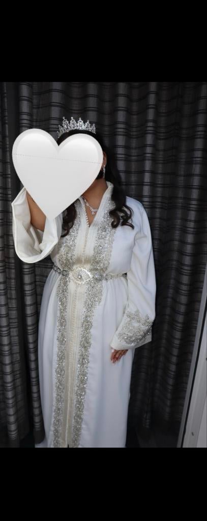 Marokkaanse witte kaftan met riem, Overige typen, Wit, Maat 42/44 (L), Ophalen of Verzenden